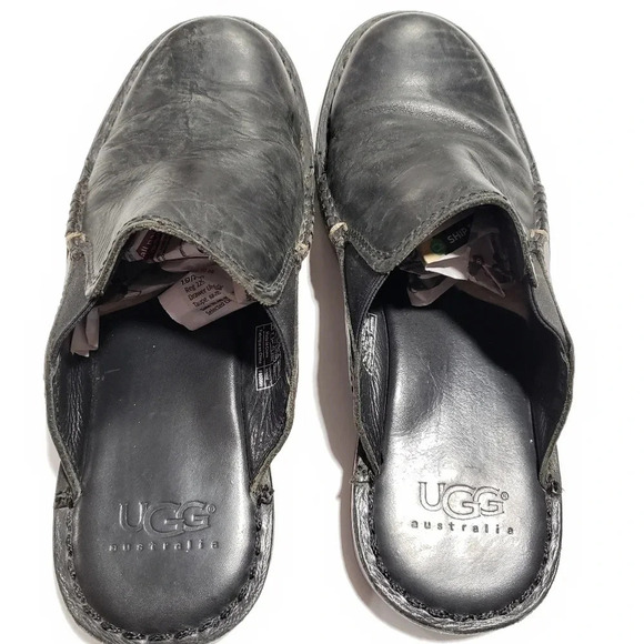 (3)Australian  Ugg Black Leather Mens sildes/Mules Size 8US - Picture 2 of 9